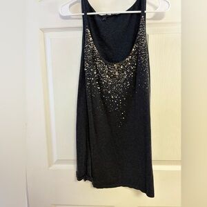 Eileen Fisher dark grey L-XL Cotton Cashmere Sequins Tank Top new years